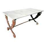 Cast iron and marble swan neck coffee table