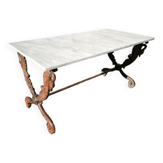 Cast iron and marble swan neck coffee table