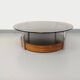 Vintage Italian round coffee table in rosewood, chrome metal, glass.