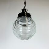 Industrial bakelite pendant light with ribbed glass, 1970s