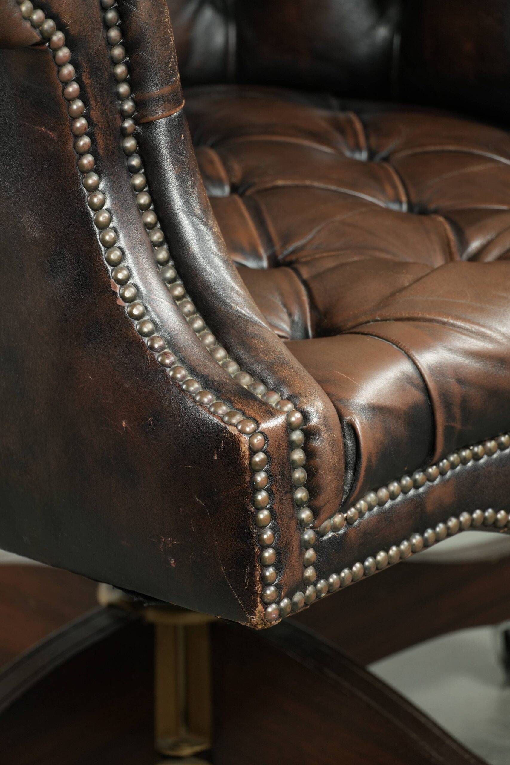 Vintage Chesterfield office chair with decorative nails in English style