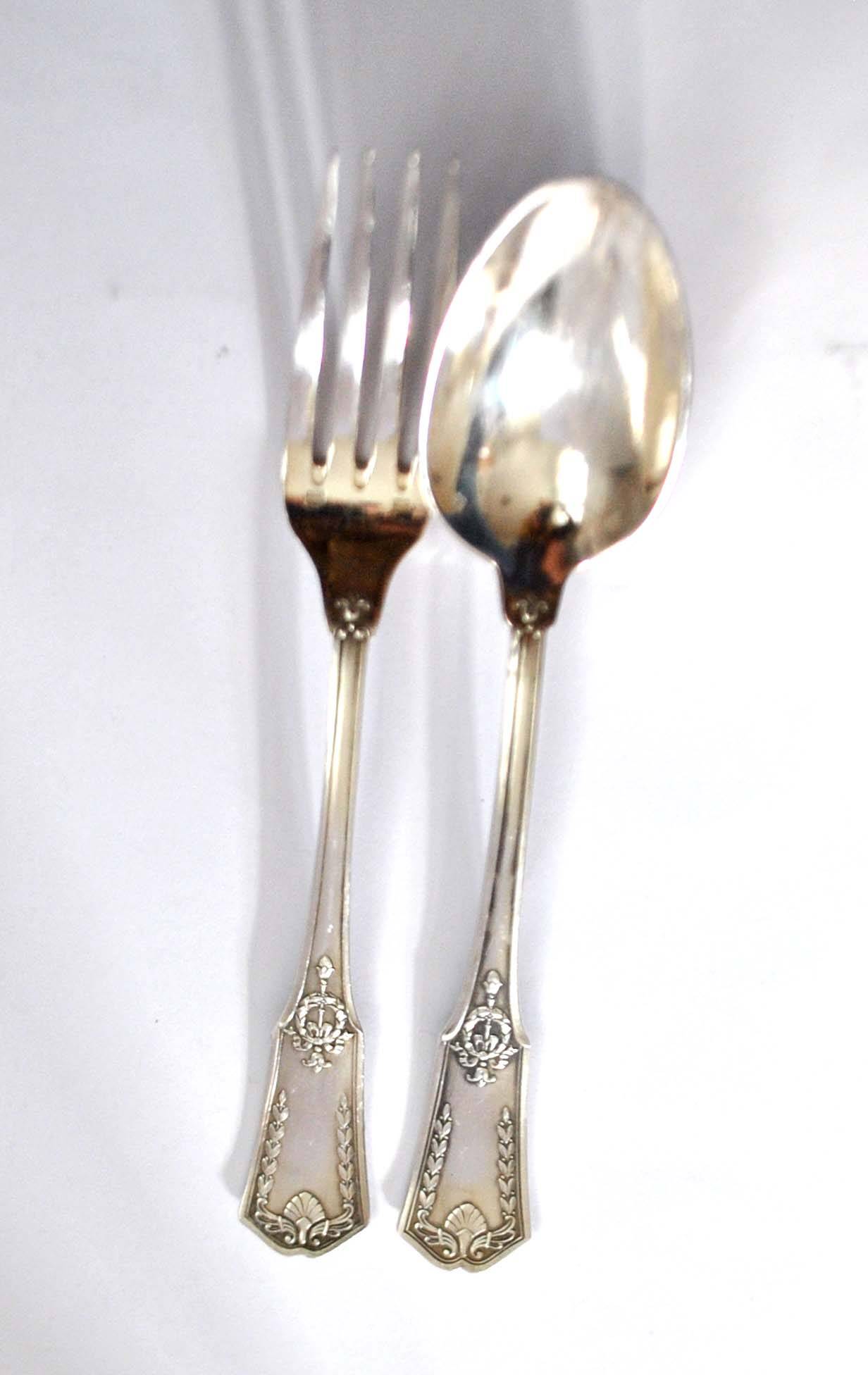 Lot 24 EMPIRE Silver Metal Table Cutlery SFAM model "Sans embarrass" 12 forks and 12 spoons