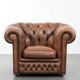 Brown cowhide leather chesterfield armchair  in English style on wheels