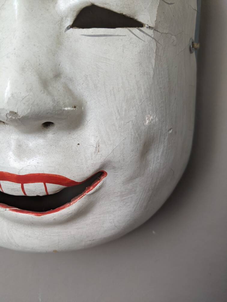 Japanese papier-mâché theater mask wall decoration from the 50s