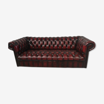 Sofa chesterfield burgundy leather three seats upholstered