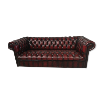 Sofa chesterfield burgundy leather three seats upholstered