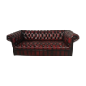 Canapé chesterfield cuir bordeaux trois places capitonné