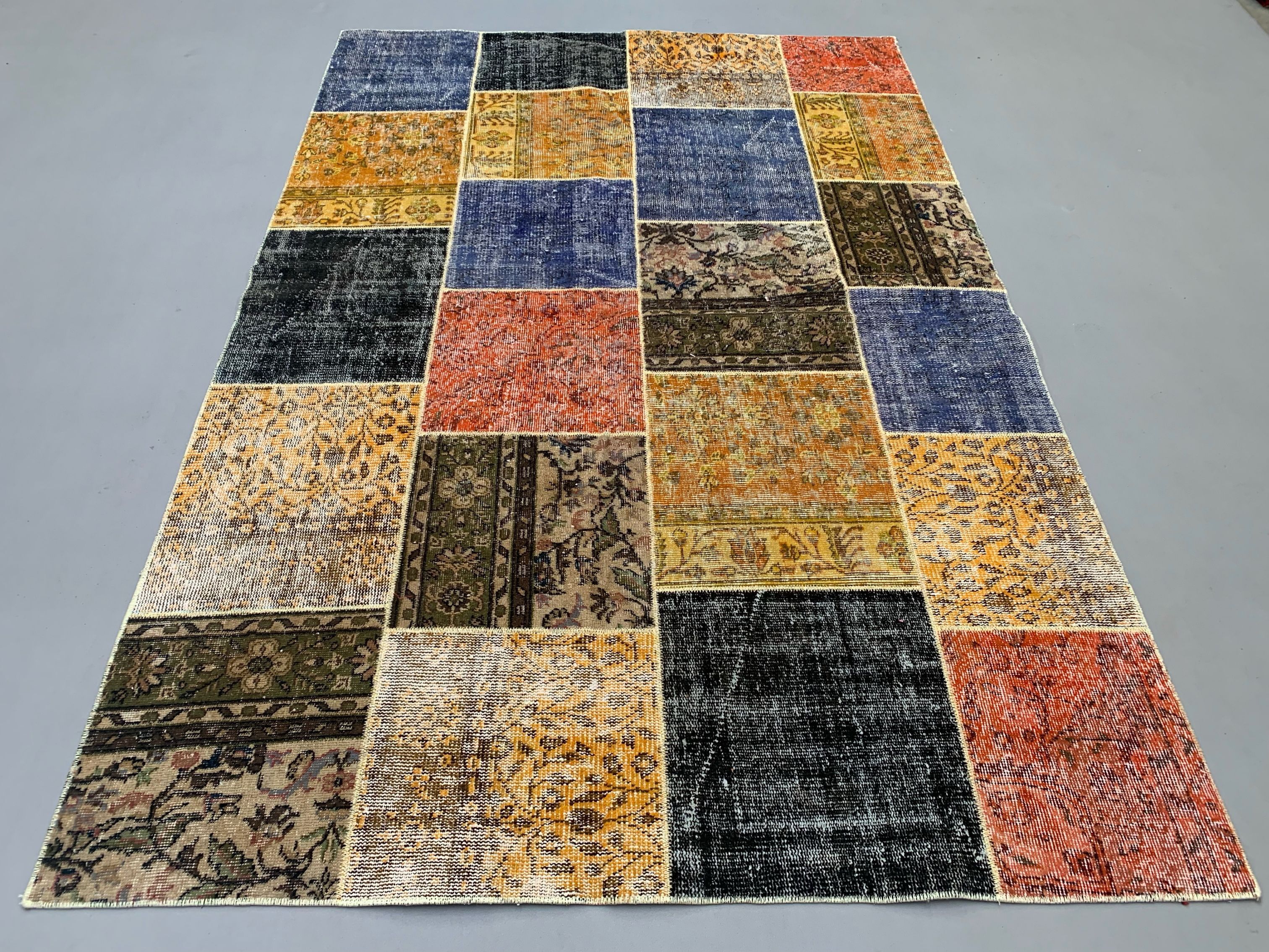 Distressed vintage turkish patchwork rug 250x167 cm wool large