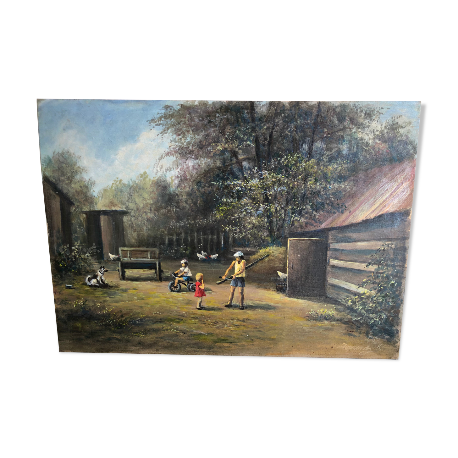 Oil on cardboard picturesque Russian stage