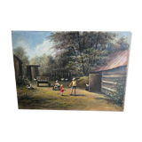 Huile sur carton scène pittoresque russe