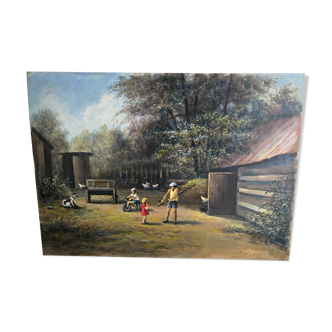 Oil on cardboard picturesque Russian stage