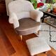 Renovated crapaud armchair with footrest - Boucle fabric