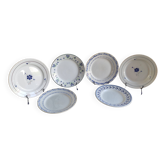 6 assiettes anciennes dépareillées bleues et blanches, St Amand, Moulin des Loups