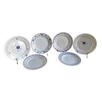 6 old mismatched blue/white plates St Amand, Moulin des loups