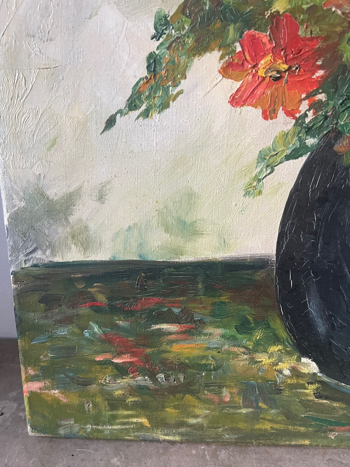 Bouquet of flowers in a blue vase, signed