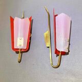 Gande Pair of Red Sconces in Brass and Pespex, Italy, Mid-Century
