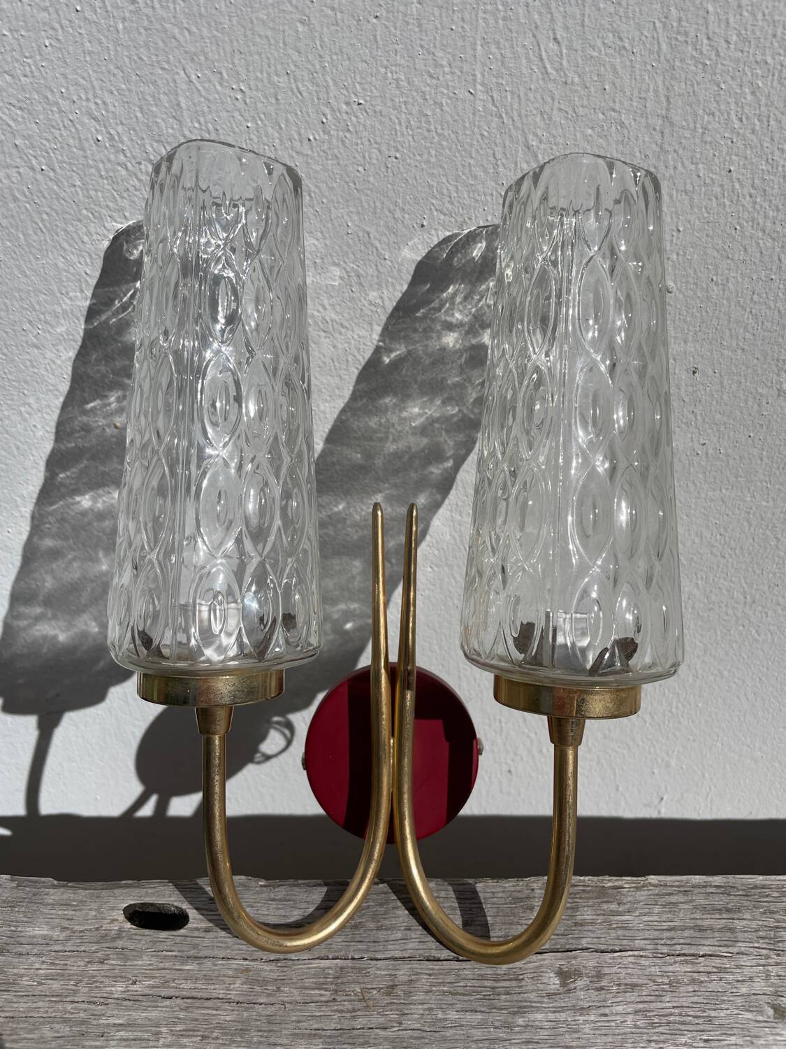 Brass and glass wall lamp 1950