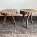 Pair of mountain coffee tables made of logs 1970