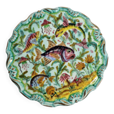 Plat décoratif vintage Cerart Monaco décor poissons céramique signée, 37 cm