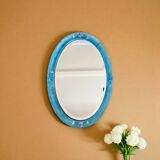Miroir XIX ème cadre peint oval verre biseauté