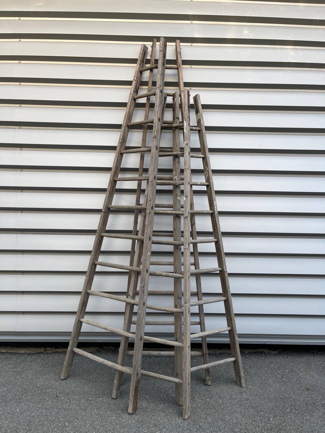 Lot 4 large painter's ladders carrying wood 1950