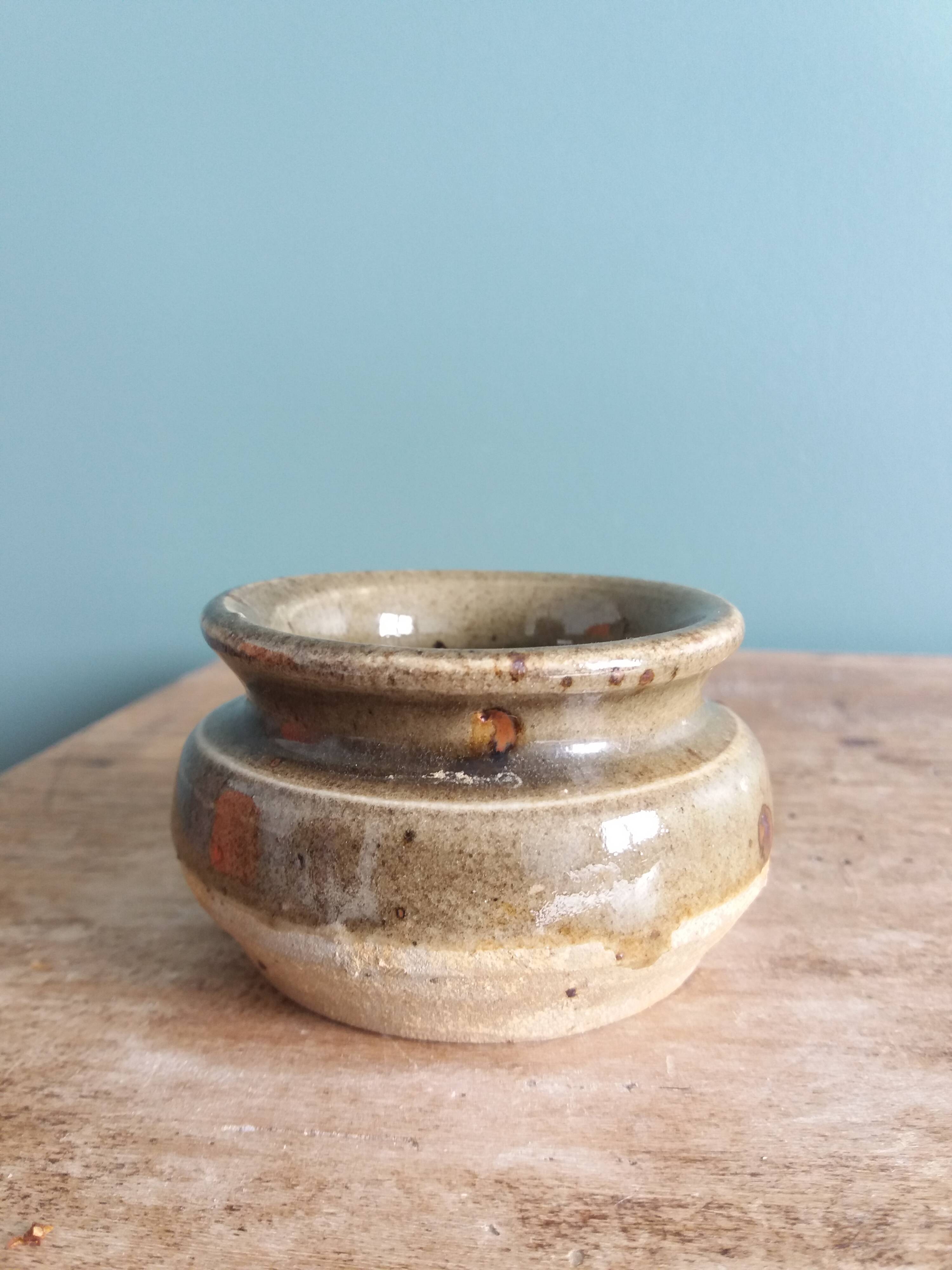 Signed stoneware mustard pot