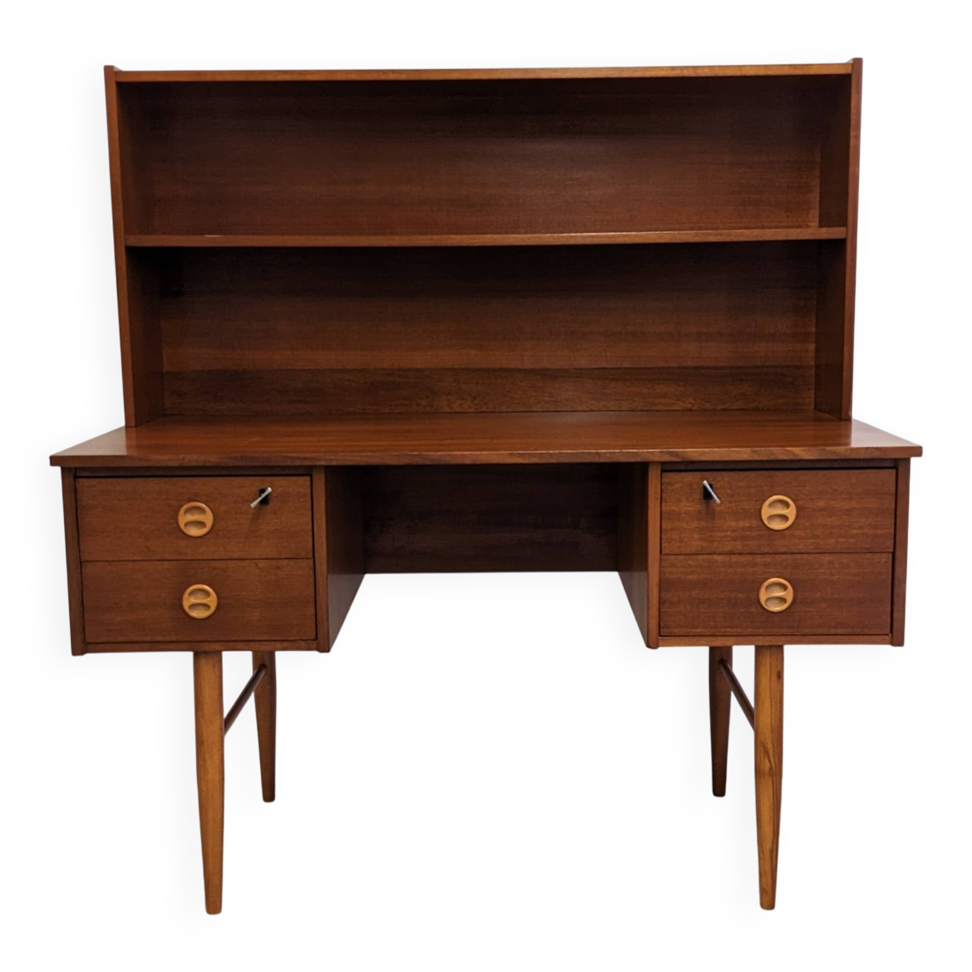Desk and its removable shelf in Scandinavian style made of teak, RDA around 1960.