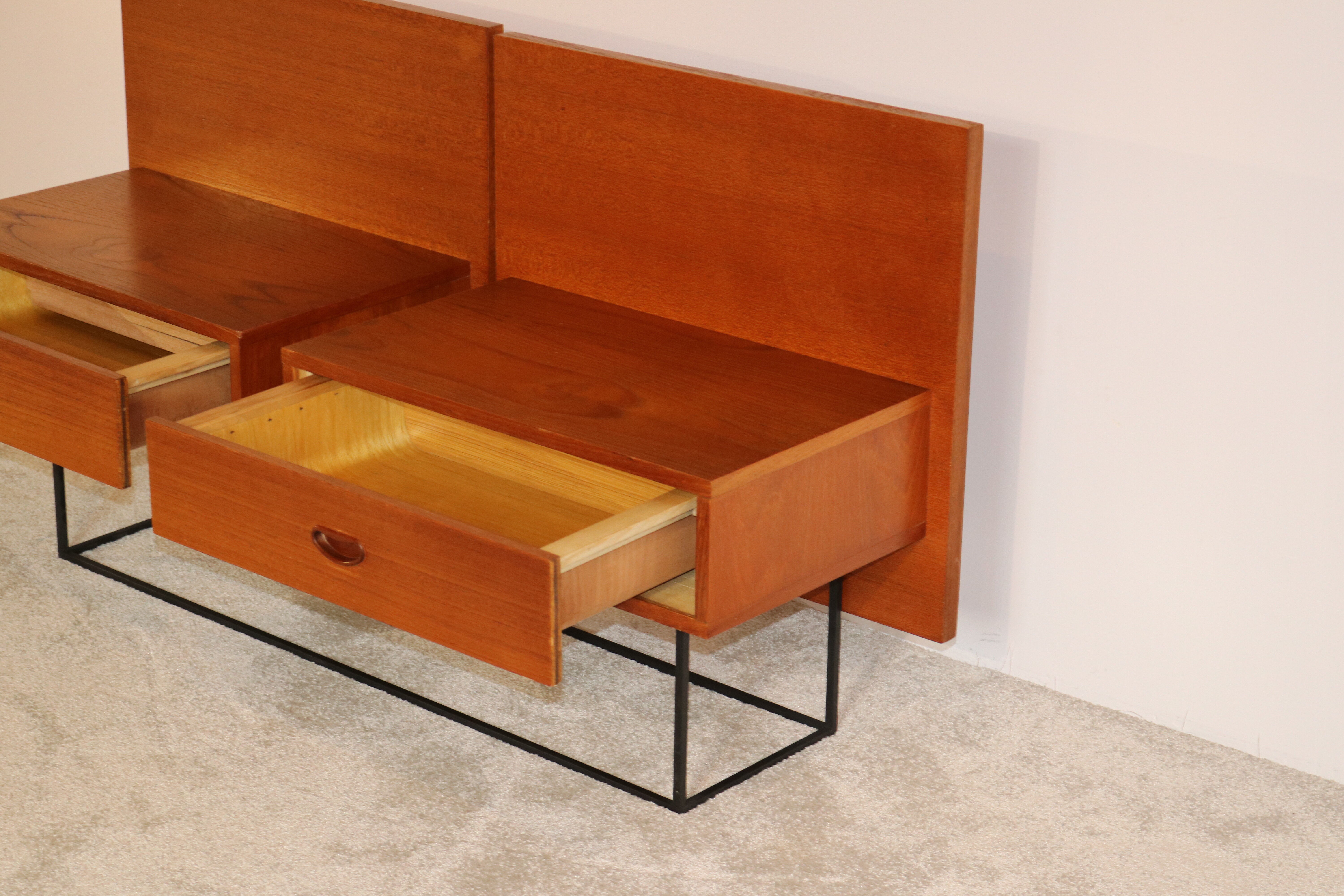 Floating bedside tables in teak veneer - Belgium - 1960's