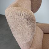 Mid-century wingback lounge chair in pink fabric, Czechoslovakia, 1970s