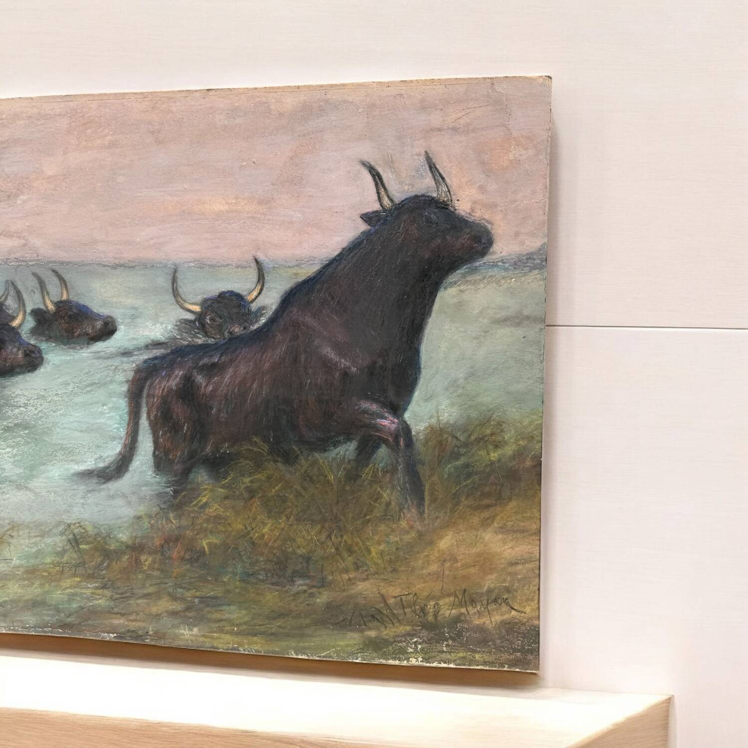 Old pastel signed Théo Mayan: "In Camargue" (early 1900)