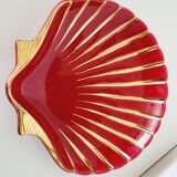 Proceram Aubagne service in red and gilded ceramic shell St Jacques 1950
