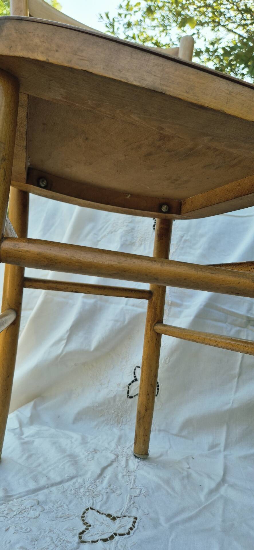 4 vintage bistro chairs from the 1950s in raw wood