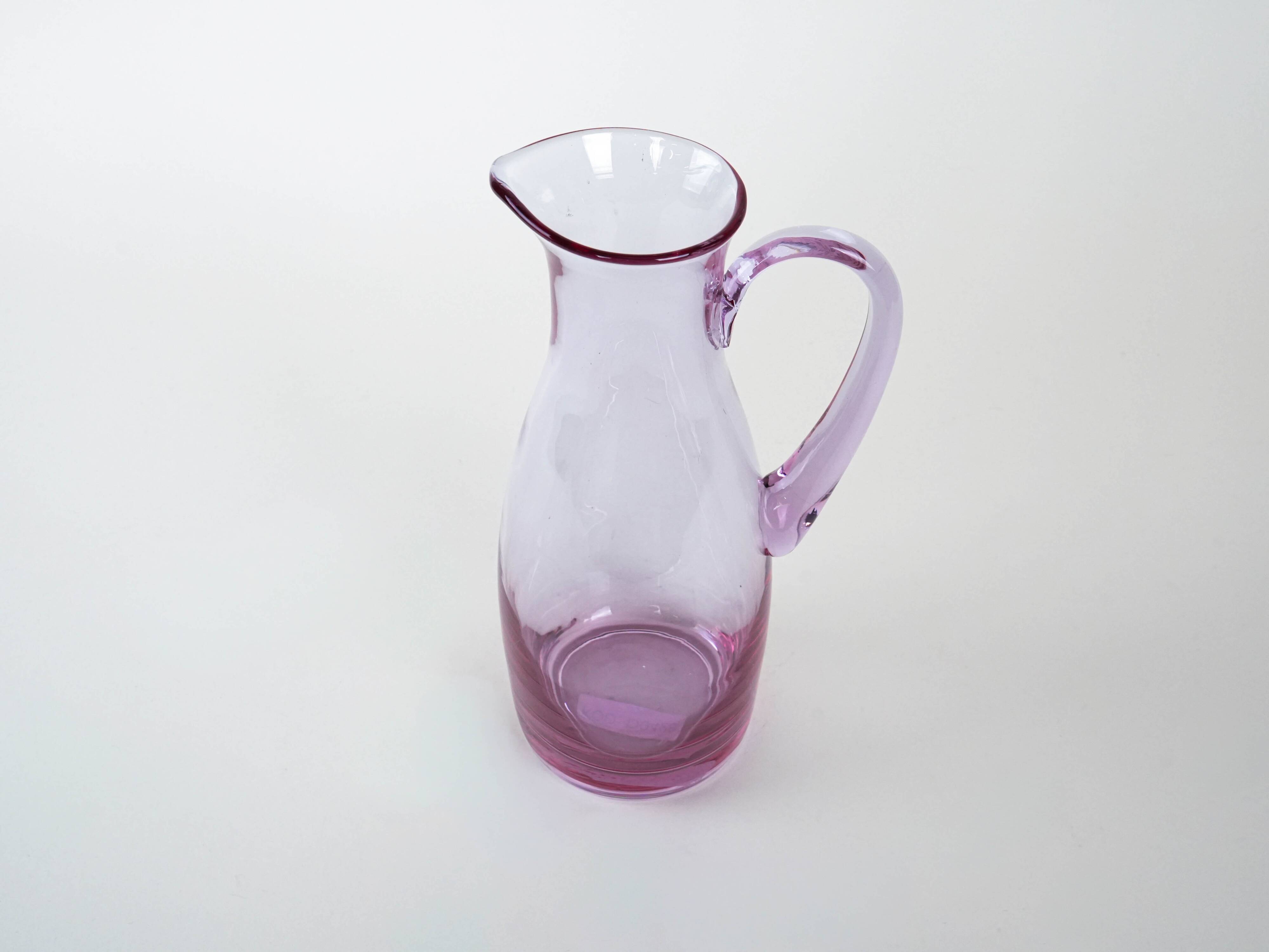 Pink glass jug, Italian design, 1970s, made in Italy