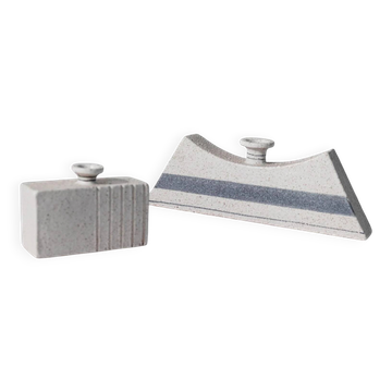 Lot of 2 vintage ceramic vases from the 1980s, geometric shapes, blue and grey, Italy, by Vanni.