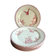 Set de 6 anciennes assiettes aux oiseaux signées Sarreguemines, modèle Favori en rose