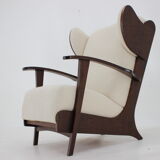 1940s large wing chair in wool boucle, restored