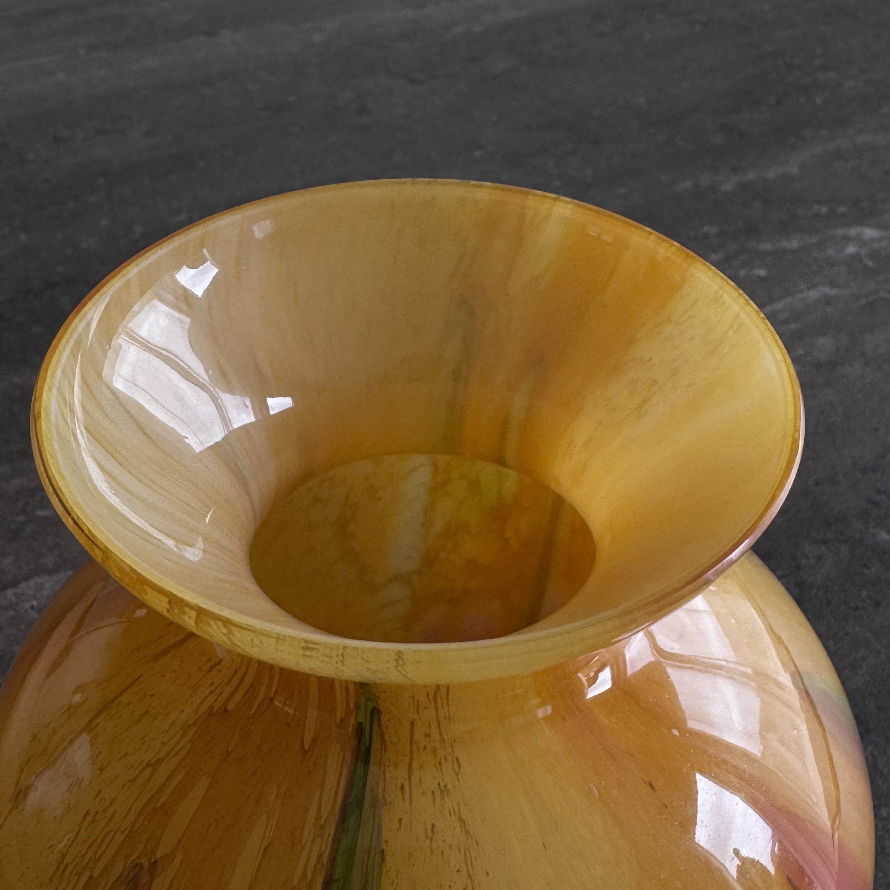 Vintage La Rochère Vase - Coloured Marbled Glass - Signed