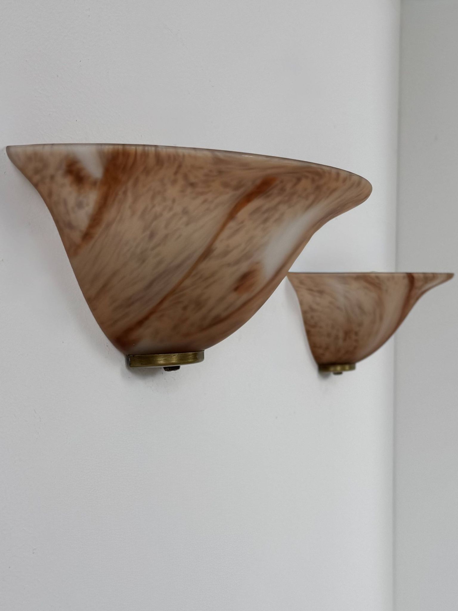 Vintage wall lights, glass and brass, France, 1970.