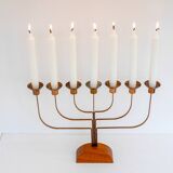 Large vintage brass and elm candelabra, 1940s