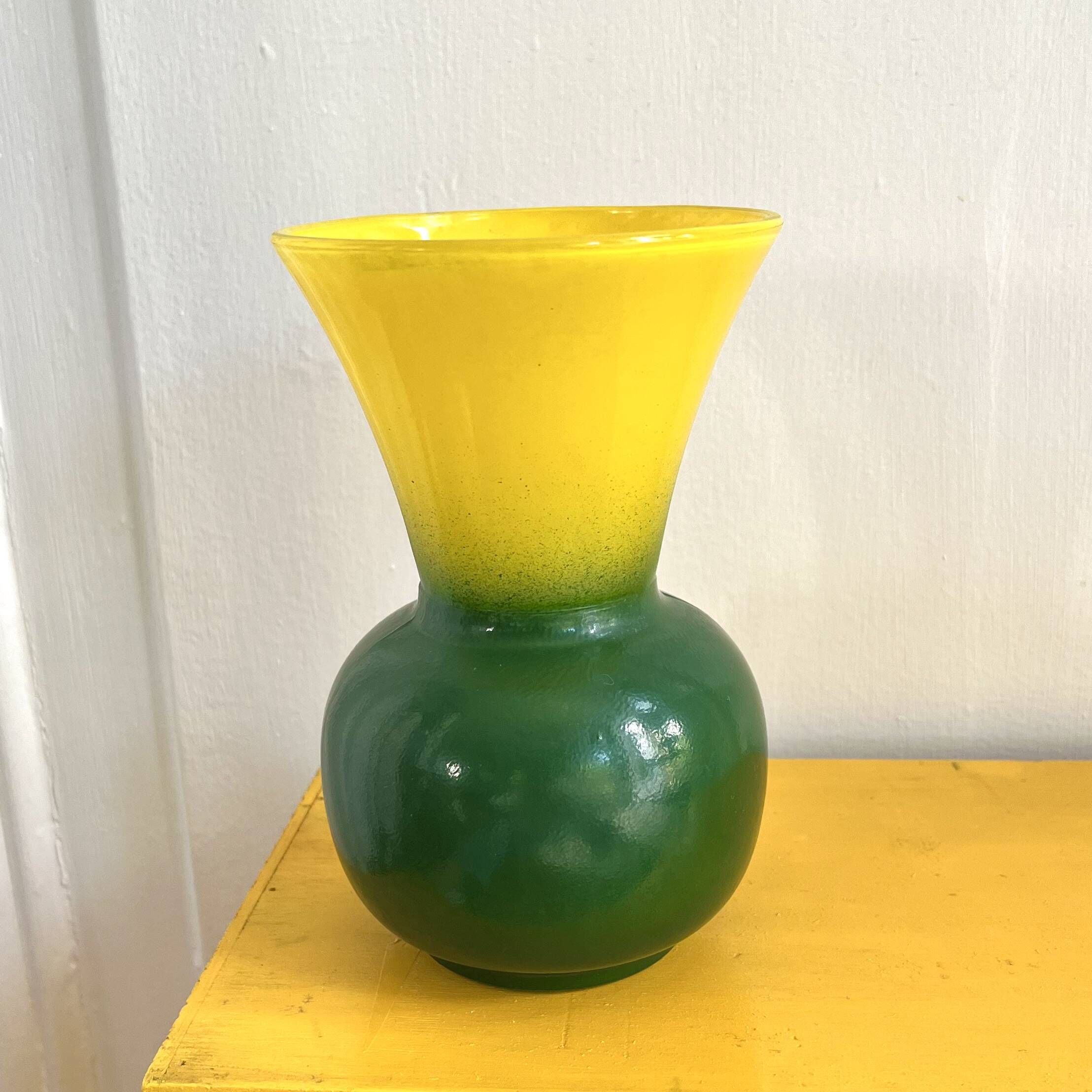 Vase vintage bicolore vert et jaune