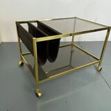 Table basse Hollywood Regency vintage en laiton et verre de maison Jansen, 1970