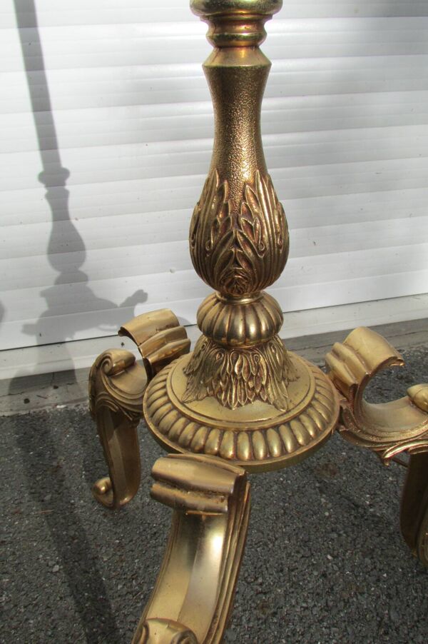 Lampadaire vintage en bronze , laiton et onyx, trépied
