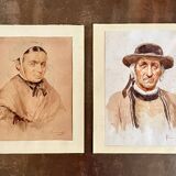 2 portraits aquarelle tableau signé Robert Hemmings