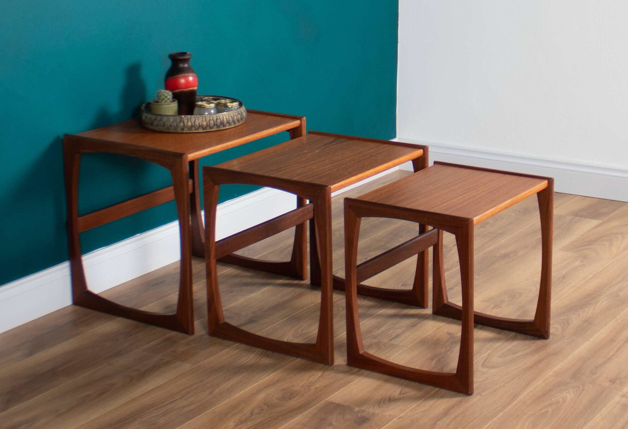 Retro teak 1960s g plan quadrille nest of coffee tables