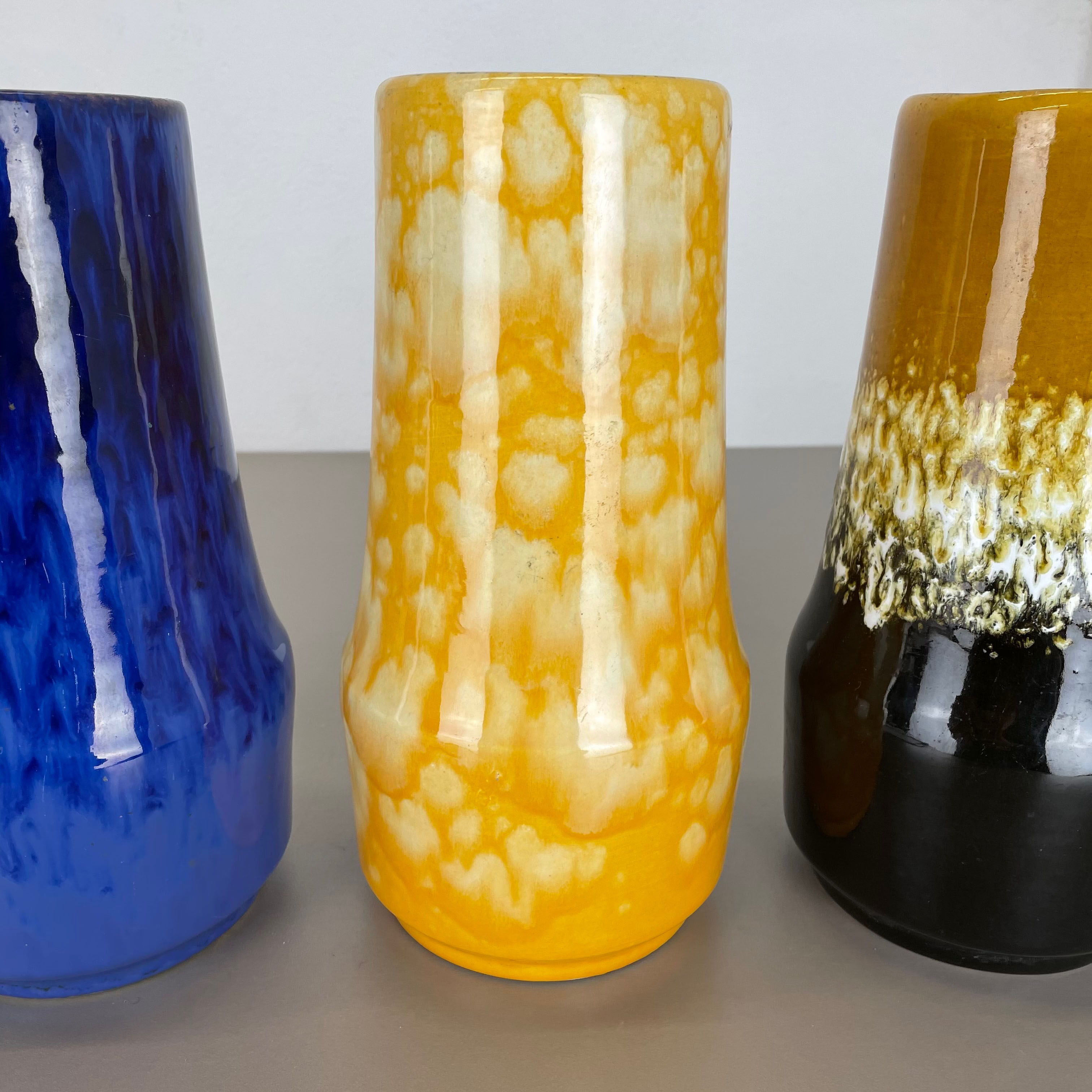 Set of Three Pottery Fat Lava "Supercolor" Vases Made by Scheurich Germany 1970s