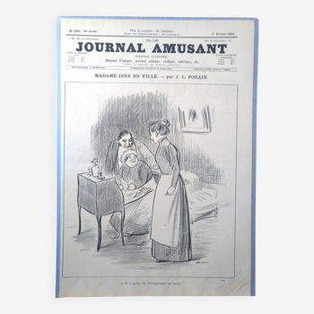 un croquis un dessin issue  d'une revue d'époque 1894  : Le Journal Amusant  illustration  Forain