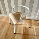 Chaise d'écolier enfant HITIER vintage bois & blanc