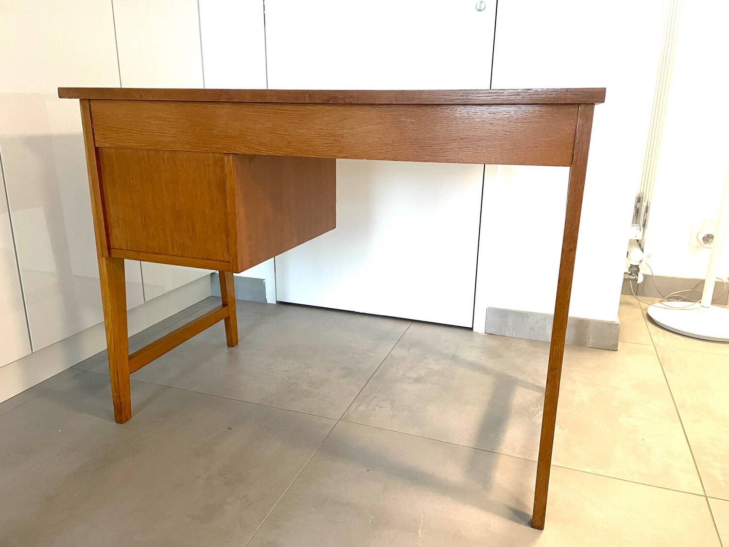 1950s modernist oak desk with compass legs