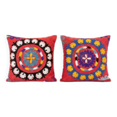 Lot de 2 housses de coussin brodées vintage 53x56 cm