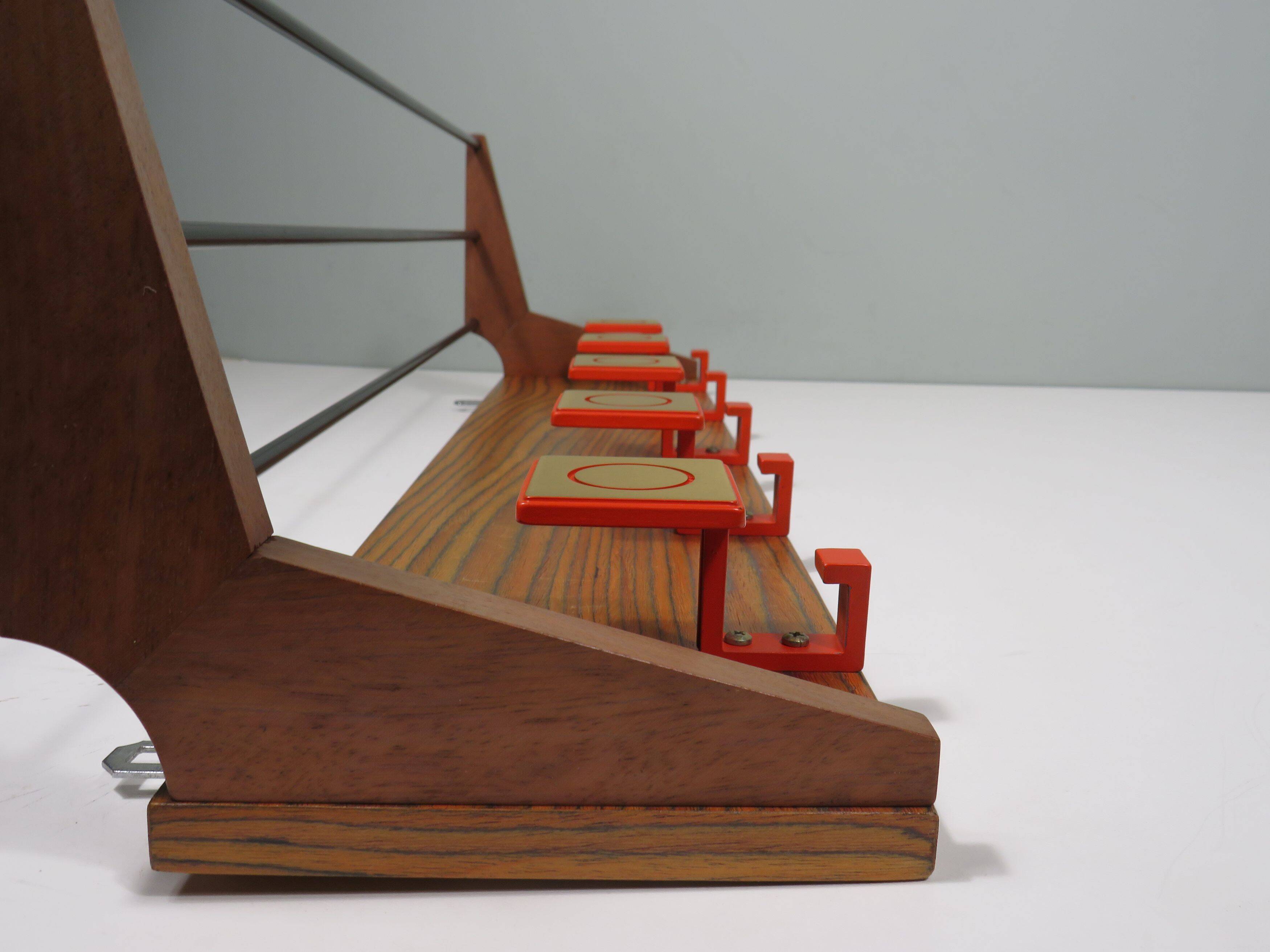 Vintage wall coat rack, 5 hooks, 1960-1970 Belgium